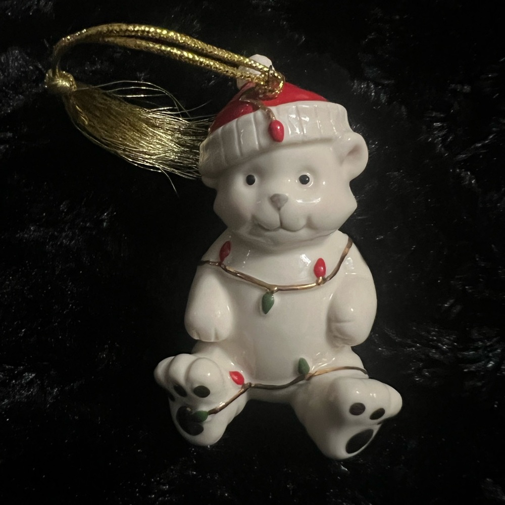LENOX Very Merry Porcelain Christmas Teddy Bear Ornament Holiday